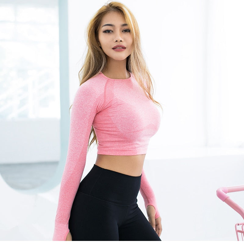 Pink Long Sleeve Yoga T-shirt